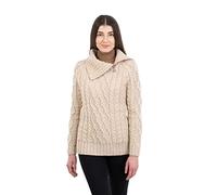 SAOL Pull celtique 100 % laine mérinos avec demi-fermeture éclair pour femme, Panais, Taille M