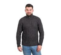 SAOL Pull d'hiver Irlandais pour Homme avec col zippé et Motif torsadé Fisherman, Anthracite, XXXL