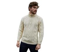 SAOL Pull d'hiver Irlandais pour Homme avec col zippé et Motif torsadé Fisherman, Naturel