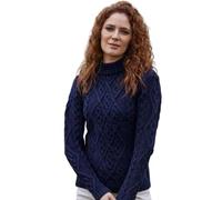 SAOL Pull en laine irlandaise pour femme, bleu marine, Taille XL