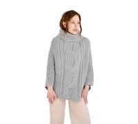 SAOL Pull en laine mérinos 100 % tricoté en câble pour femme - Poncho, gris, Taille unique