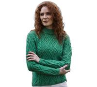 SAOL Pull en laine pour femme Irlande Pull en tricot torsadé, vert, Taille L
