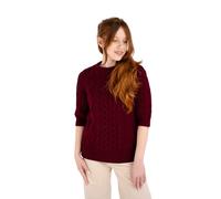 SAOL Pull Irlandais Traditionnel à Manches Courtes en Tricot torsadé - 100% Laine mérinos, Bordeaux, Taille L