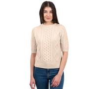 SAOL Pull Irlandais Traditionnel pour Femme à Manches Courtes en Tricot torsadé - 100% Laine mérinos, Parsnip, Taille L