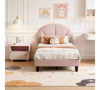 SAOOZBE Lit capitonné, 90 x 200 cm, avec tête de lit réglable en pétales, cadre de lit simple et sommier à lattes (rose D, 90 x 200 cm)