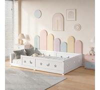 SAOOZBE Lit pour enfant, de sol, 120 x 200 cm, Montessori avec protection anti-chute et sommier à lattes, pour enfants, garçons et filles, en bois de pin massif (blanc B, 120 x 200 cm)