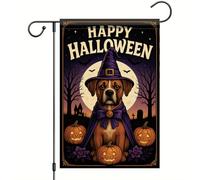 Saoplasa Drapeau de jardin d'Halloween avec chapeau de sorcière Boxer 30,5 x 45,7 cm Double face Bannière d'extérieur pour tours ou friandises Maison hantée Décoration d'Halloween effrayante
