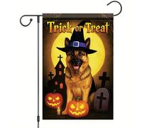 Saoplasa Drapeau de jardin d'Halloween - Berger allemand - Chapeau de sorcière - 30,5 x 45,7 cm - Double face - Bannière d'extérieur pour maison hantée - Décoration d'Halloween
