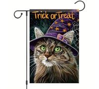 Saoplasa Drapeau de jardin d'Halloween - Chapeau de sorcière - 30,5 x 45,7 cm - Bannière double face avec toile d'araignée et étoiles pour les vacances d'automne, terrasse, pelouse, ferme rustique