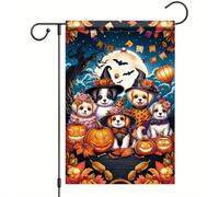 Saoplasa Drapeau de jardin d'Halloween « Happy Halloween » - 30,5 x 45,7 cm - Double face pour l'extérieur - Pour chien citrouille, cour, bannière d'automne - Décoration extérieure