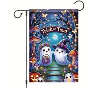 Saoplasa Drapeau de jardin d'Halloween - Motif fantôme mignon - 30,5 x 45,7 cm - Double face - Bannière d'extérieur pour maison hantée effrayante - Décoration de chemin de citrouille - Décoration de