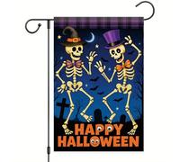 Saoplasa Drapeau de jardin d'Halloween squelettes dansants chapeau de sorcière drapeau 30,5 x 45,7 cm double face bannière extérieure cour bannière pour tours ou friandises maison hantée effrayante