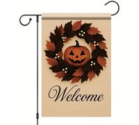 Saoplasa Drapeau de jardin en forme de citrouille d'Halloween 30,5 x 45,7 cm, couronne d'automne, panneau de bienvenue extérieur pour porche, pelouse, allée, terrasse, décoration saisonnière de