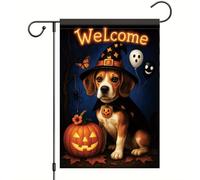 Saoplasa Drapeau de jardin « Happy Halloween » - Chapeau de sorcière - 30,5 x 45,7 cm - Double face - Bannière d'extérieur pour trick or Treat - Maison hantée - Décoration d'Halloween