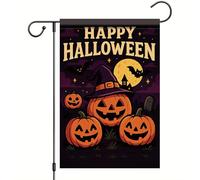 Saoplasa Drapeau de jardin « Happy Halloween », citrouille, chapeau de sorcière, chauve-souris, 30,5 x 45,7 cm, bannière extérieure double face pour trick or Treat maison hantée décoration d'Halloween