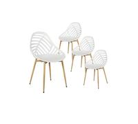 SAORI - Lot de 4 Chaises de Jardin Coque Plastique Ajourée Blanc Pieds Métal -
