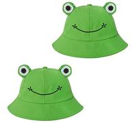 SAOROPEB Chapeau grenouille pour adultes et adolescents, chapeau cloche grenouille mignon, chapeau cloche en coton, chapeau amusant de pêcheur pour homme et femme, Vert-2P, Medium