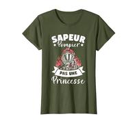 Sapeur Pompier Pas Une Princesse T-Shirt, Femme, Olive, 3XL