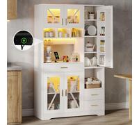 Sapgaks Buffet Salle a Manger 185 × 105 × 40 cm avec étagères réglables,tiroir,éclairage LED à Couleurs changeantes et Prises,Buffet Haut,Meuble de Cuisine (A-Blanc)