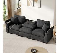 Sapgaks Canapé 3 Places Moderne en Chenille avec Coussins,Table Pliante et Port USB, Porte-gobelet,Espace de Rangement,canapé Multifonctionnel adapté aux Bureaux,Appartements,cinéma Maison (A-Gris)