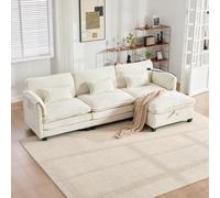 Sapgaks Canapé 3 Places Moderne en Chenille avec Port USB,Poche latérale,Support pour téléphone Portable et des Repose-Pieds modulables,canapé d'angle en L avec Rangement (C-Beige, 3 Places)