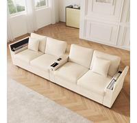 Sapgaks Canapé 4 Places Moderne en Velours côtelé avec Fonction de Chargement USB/USB-C,accoudoir Central Rabattable,Espace de Rangement caché,canapé de Salon (B-Beige)