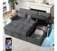 Sapgaks Canapé d'angle Convertible avec LED et USB,canapé Convertible 3 Places,canapé lit canapé 3 Places,Dossier réglable,avec Coussins et Porte-Bagages,avec Compartiment de Rangement,(Gris)