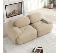 Sapgaks Canapé d'angle convertible, canapé 2-4 places, canapé modulaire compressible, combinable librement avec accoudoirs et repose-pieds, velours (Beige 2 places)