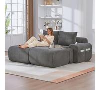 Sapgaks Canapé d'angle convertible, canapé compact modulaire, 2 à 6 places, équipé de porte-gobelets et de compartiments de rangement latéraux, pas de montage nécessaire (gris foncé 2 places +