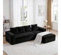 Sapgaks Canapé d'angle Convertible,canapé Convertible 3 Places,canapé 3 Places,avec méridienne orientée vers la Droite,Aucun Assemblage requis(Tissu en Velours côtelé Moelleux) (Noir)
