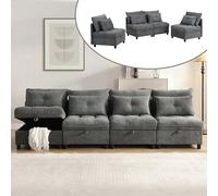 Sapgaks canapé d'angle Convertible,canapé Convertible 4 Places,canapé lit Canapé 4 Places avec rangements sous Tous Les Coussins d'assise,Fonction Couchage,revêtement Chenille,Gris