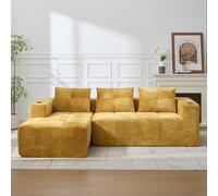 Sapgaks Canapé d'angle Convertible,canapé Convertible,canapé 3 Places,en L entièrement compressé de 258 centimètres de Large avec Trois oreillers,pour Les Petits Salons et Appartements (Jaune)