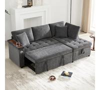 Sapgaks Canapé d'angle Convertible en L avec Chargeur USB,Espace de Rangement,Rangement d'accoudoir et de 2 oreillers,canapé 3 Places Moderne,canapé lit avec Fonction Couchage,Chenille(E-Gris)