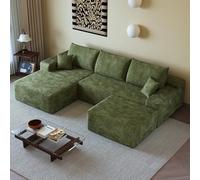 Sapgaks Canapé d'angle Convertible modulaire sans Cadre 270cm,canapé 3 Places avec méridienne à Droite,Pouf,canapé Convertible en Velours côtelé,Assise Profonde,sans Montage,Vert