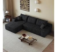 Sapgaks Canapé d'angle Convertible modulaire sans Cadre 270cm,canapé 3 Places avec méridienne à Droite,canapé Convertible en Velours côtelé,Assise Profonde,sans Montage,Noir
