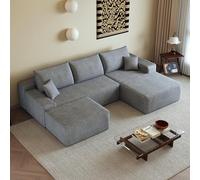 Sapgaks Canapé d'angle Convertible modulaire sans Cadre 270cm,canapé 3 Places avec méridienne à Gauche,Pouf,canapé Convertible en Velours côtelé,Assise Profonde,sans Montage,Gris