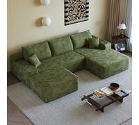 Sapgaks Canapé d'angle Convertible modulaire sans Cadre 270cm,canapé 3 Places avec méridienne à Gauche,Pouf,canapé Convertible en Velours côtelé,Assise Profonde,sans Montage,Vert