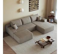 Sapgaks Canapé d'angle Convertible modulaire sans Cadre 270cm,canapé 3 Places avec méridienne à Gauche,Pouf,canapé Convertible en Velours côtelé,Assise Profonde,sans Montage,Camel