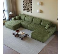 Sapgaks Canapé d'angle Convertible modulaire sans Cadre 340cm,canapé 4 Places avec méridienne à Droite,Pouf,canapé Convertible en Velours côtelé,Assise Profonde,sans Montage,Vert