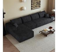 Sapgaks Canapé d'angle Convertible modulaire sans Cadre 340cm,canapé 4 Places avec méridienne à Droite,canapé Convertible en Velours côtelé,Assise Profonde,sans Montage,Noir