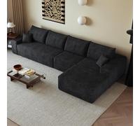 Sapgaks Canapé d'angle Convertible modulaire sans Cadre 340cm,canapé 4 Places avec méridienne à Gauche,canapé Convertible en Velours côtelé,Assise Profonde,sans Montage,Noir