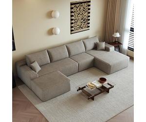Sapgaks Canapé d'angle Convertible modulaire sans Cadre 340cm,canapé 4 Places avec méridienne à Gauche,Pouf,canapé Convertible en Velours côtelé,Assise Profonde,sans Montage,Camel