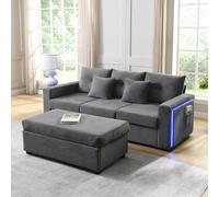 Sapgaks Canapé d'angle en Forme de L avec LED et Pouf Amovible surdimensionné,canapé 3 Places avec Coussin,Combinaison de canapé Moderne,Meubles de Salon,Velours côtelé (C-Gris)