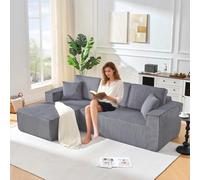 Sapgaks Canapé d'angle en L en Velours côtelé,entièrement compressé,Groupe de sièges 2 Personnes + Coin méridienne,canapé 3 Places modulable (Gray + Left Chaise)
