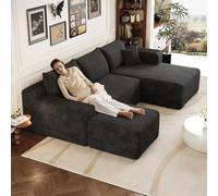 Sapgaks Canapé d'angle en L Moderne 241 cm avec 1 tabourets,canapé 3 Places en Velours côtelé avec Assise Profonde et Angle intégré,canapé Convertible modulaire,Chaise Longue orientée à Droite,Noir