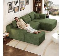 Sapgaks Canapé d'angle en L Moderne 241 cm avec 1 tabourets,canapé 3 Places en Velours côtelé avec Assise Profonde et Angle intégré,canapé Convertible modulaire,Chaise Longue orientée à Droite,Vert