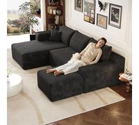 Sapgaks Canapé d'angle en L Moderne 241 cm avec 1 tabourets,canapé 3 Places en Velours côtelé avec Assise Profonde et Angle intégré,canapé Convertible modulaire,Chaise Longue orientée à Gauche,Noir