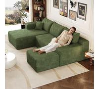 Sapgaks Canapé d'angle en L Moderne 241 cm avec 1 tabourets,canapé 3 Places en Velours côtelé avec Assise Profonde et Angle intégré,canapé Convertible modulaire,Chaise Longue orientée à Gauche,Vert