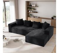 Sapgaks Canapé désossé entièrement compressé,canapé d'angle avec méridienne en Forme de L,Grand canapé 3 Places 261 cm,Profondeur d'assise 70 cm,Velours côtelé,Aucun Assemblage requis (Noir)