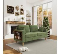 Sapgaks Canapé Double Moderne avec Compartiments de Rangement et Porte-gobelets,Canapé en Chenille 2 Places,Canapé Multifonctionnel avec 2 Coussins,Convient aux Salons et Bureaux,Vert Olive